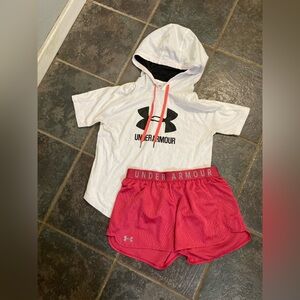 Under Armour White and Pink Athletic Short Set Women’s Size M